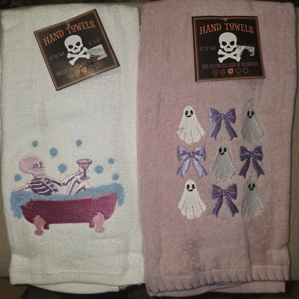 Festive Skeleton and Ghost Hand Towels